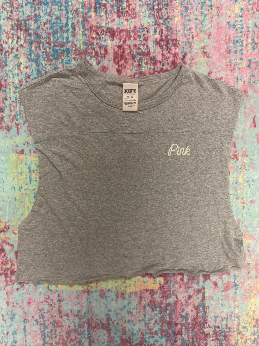 PINK Victoria's Secret Gray Cropped Muscle Tank with Script Logo